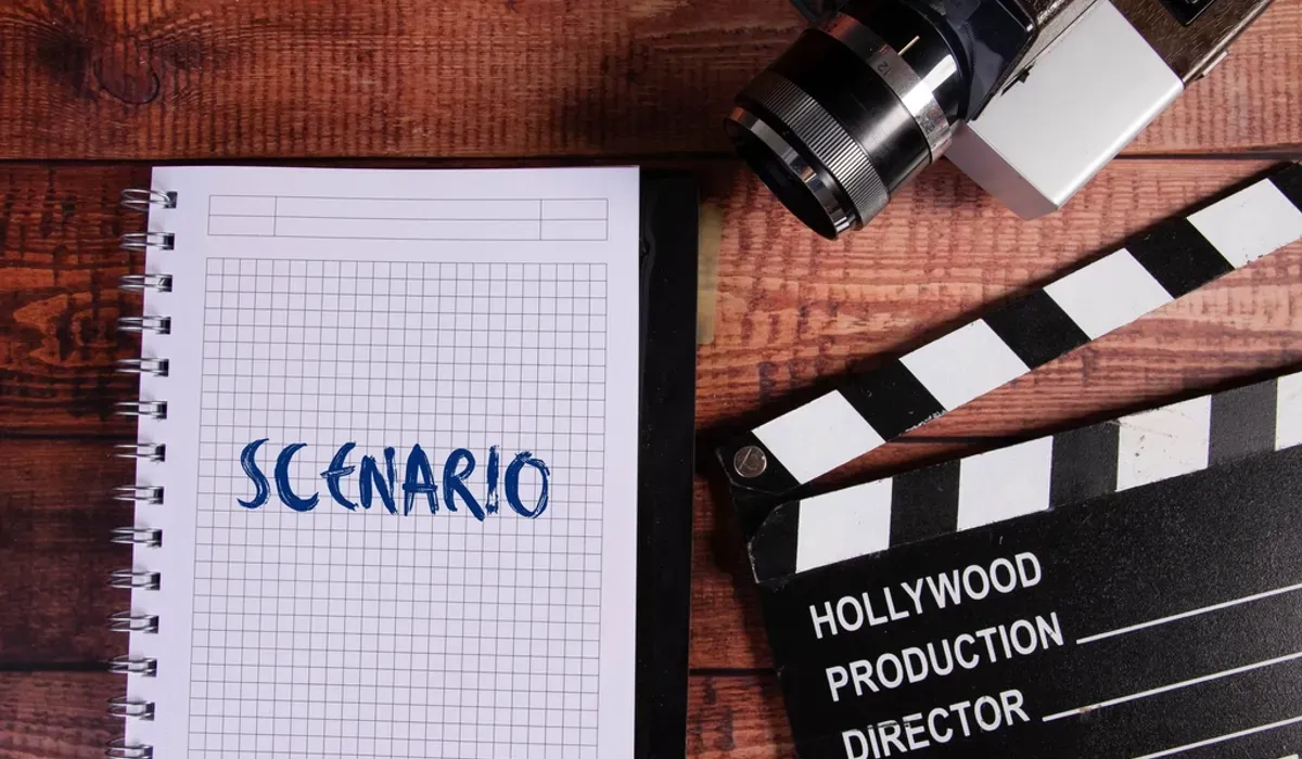 A film clapperboard on set